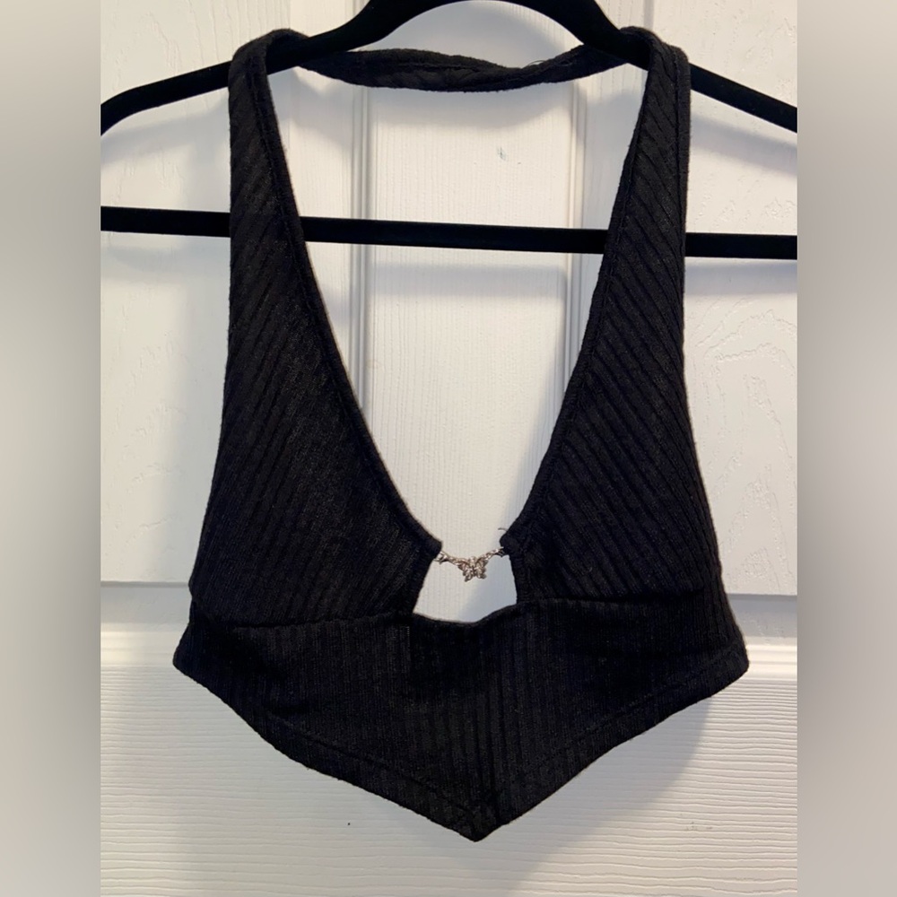 SHEIN Black Ribbed Knit Top